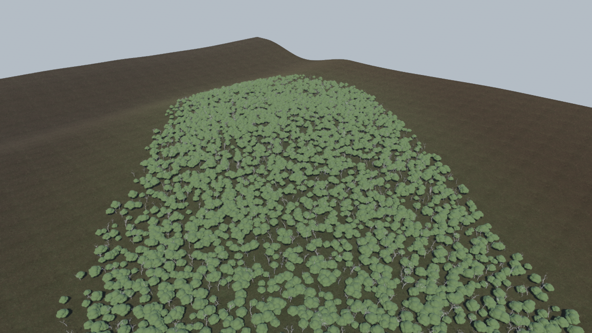 Thicket, generated rather than placed: one seed, and every stem recomputed from it.